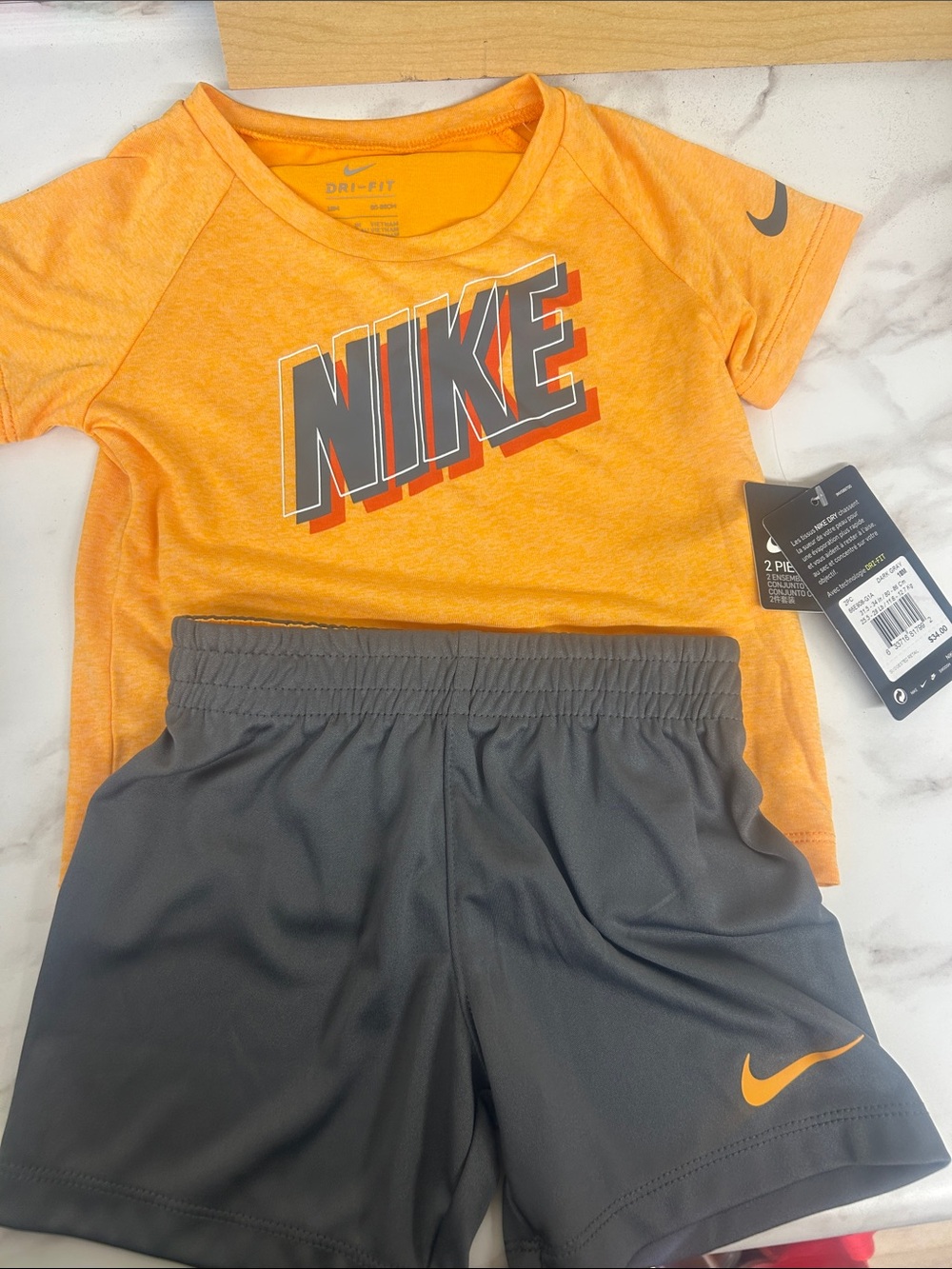 Nike Orange Tee and Gray Athletic Shorts Set
